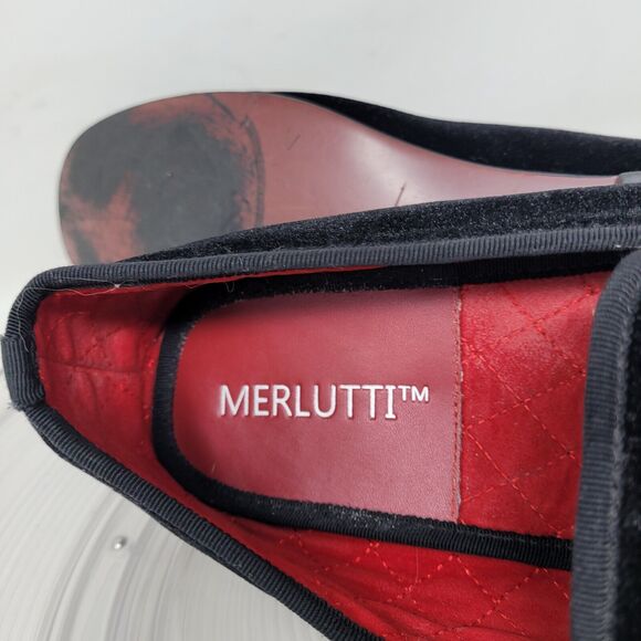 Merlutti Black Velvet King Crown Slippers Loafers Smoking Mens Sz 13 Flat Luxury main image 6